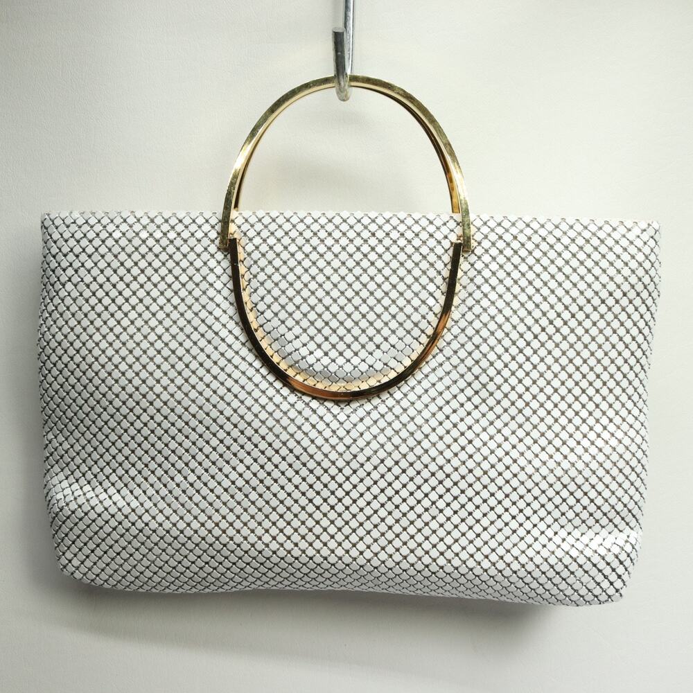 Vintage Bags By Marlo Handbag Evening Purse Off-White Metal Mesh Chain Handle